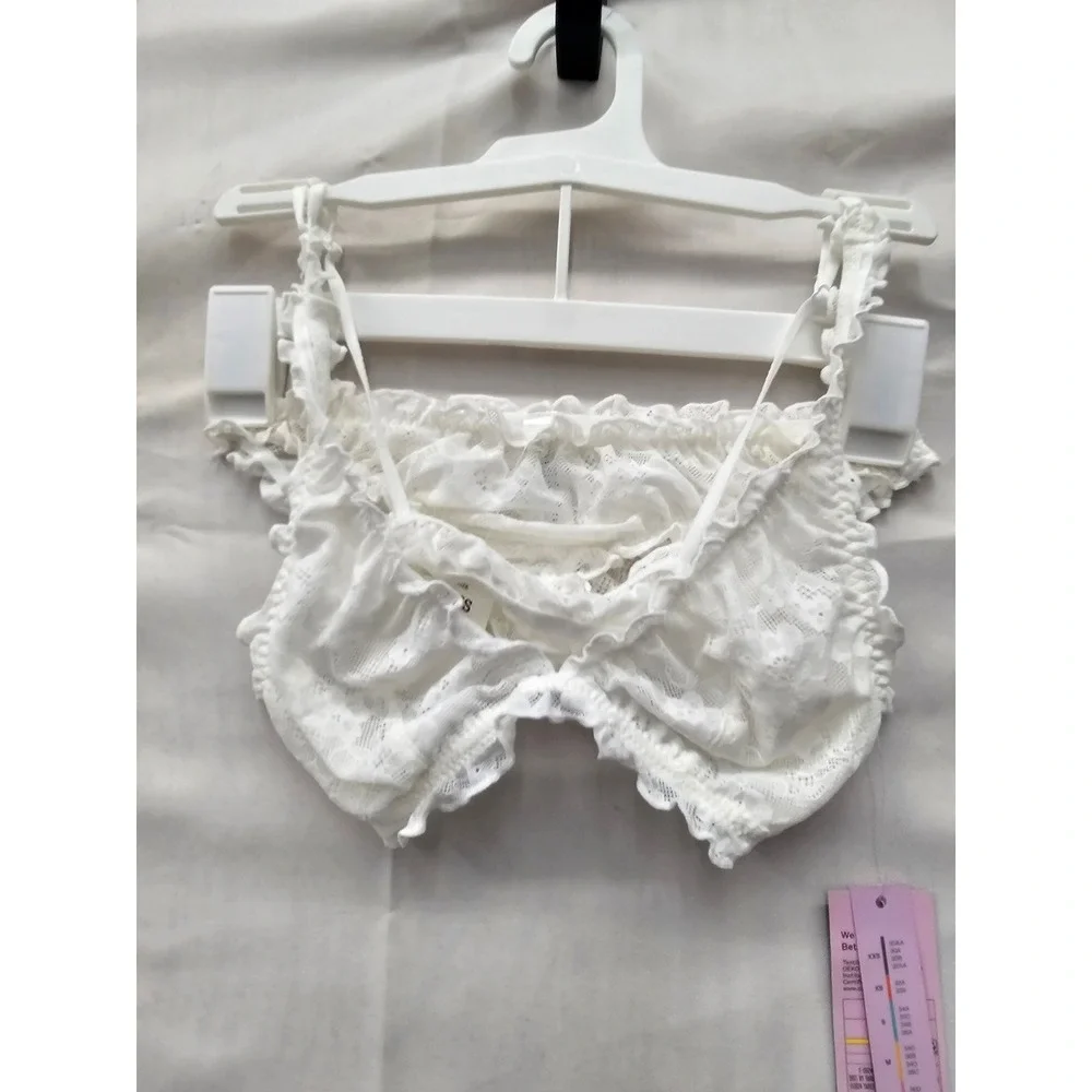 Wild Fable Womens Lace Ruffle Bralette White Nylon Blend Casual Size XXS